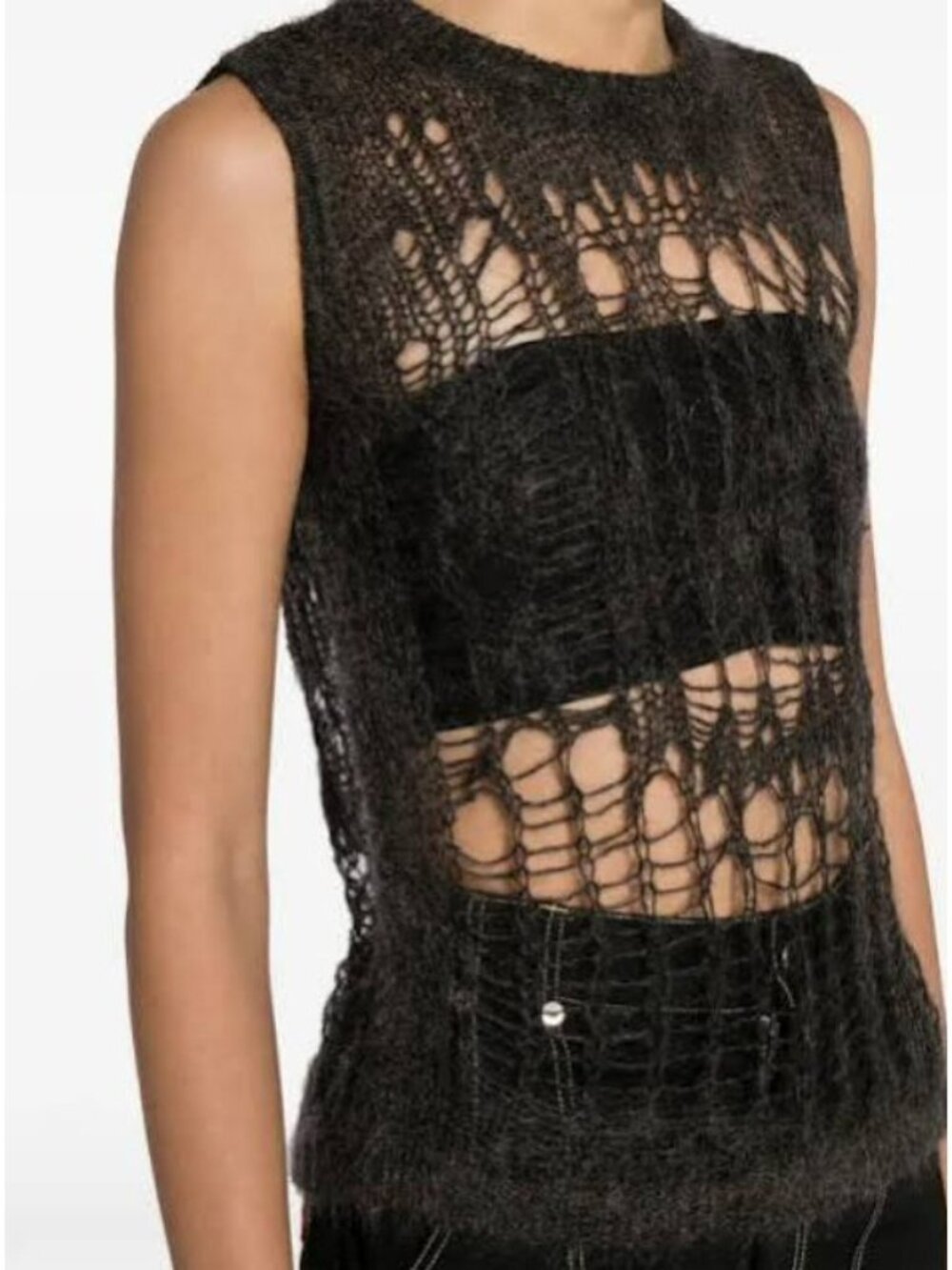 Rick Owens "Spider Tank Top" Mohair Blend Open-Knit Vest Sweater, Size XXL